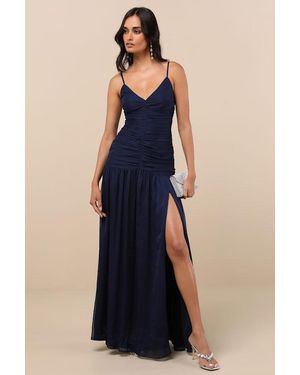 Lulus Ronna Ruched Drop Waist Maxi Dress - Blue