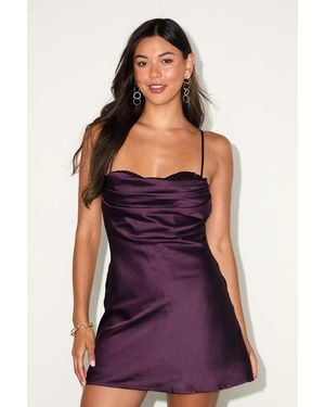 Lulus Luxe Simplicity Dark Plum Satin Lace-Up Mini Dress - Purple