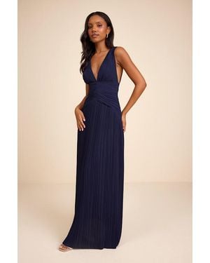 Lulus Kelina Pleated Drop Waist Maxi Dress - Blue