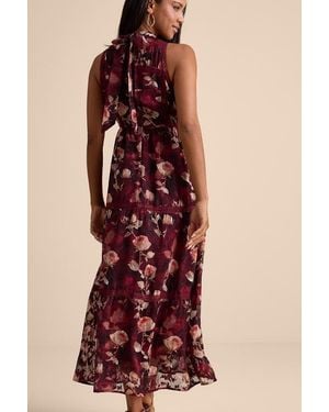 Lulus Etheline Floral Lace Tiered Midi Dress