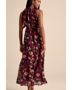 Lulus Etheline Floral Lace Tiered Midi Dress
