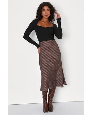 Lulus Trendy Era Plaid Chiffon Midi Skirt - Black