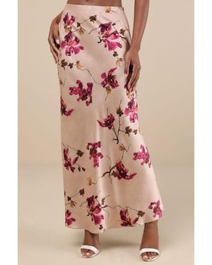 Lulus Captivating Element Mauve Floral Print Satin Maxi Skirt - Pink