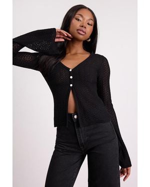 Lulus Freesia Pointelle Knit Button-Front Cardigan - Black