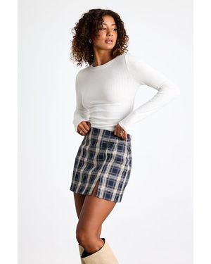 Lulus Greeting The Season Plaid High-Waist Mini Skirt - Blue
