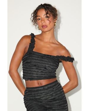 Lulus Arcelia Ruffled Crop Tank Top - Black