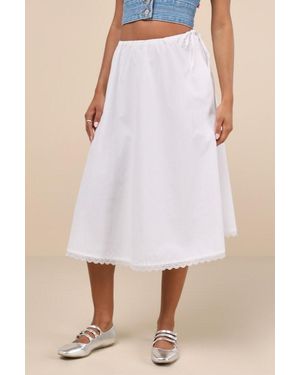 Motel Taka Cotton Poplin Lace Drawstring Midi Skirt - Pink
