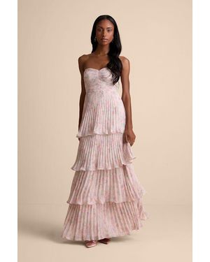 Lulus Seriously Sensational Blush Floral Strapless Tiered Maxi Dress - Pink