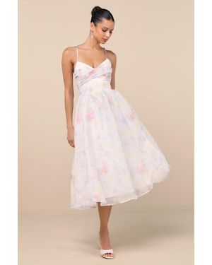 Lulus Claudina Multi Pleated Lace-Up Midi Dress - Natural