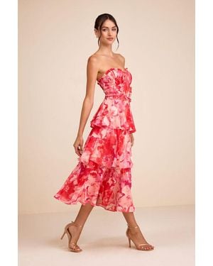 Lulus Vaya Multi Floral Tiered Midi Dress - Pink