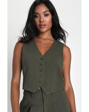 Lulus Suits You Perfectly Linen Vest - Green