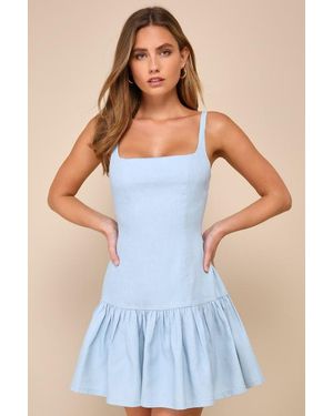 Lulus Adorable Concept Lace-Up Backless Drop Waist Mini Dress - Blue