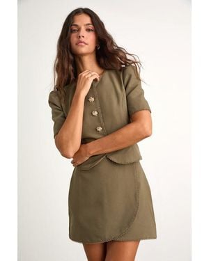 Lulus Harla Faux-Wrap Mini Skirt - Brown