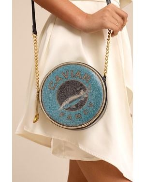 Betsey Johnson Caviar Tin Rhinestone Crossbody Bag - Blue