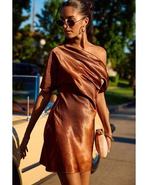 Lulus Maralina Rust Satin Asymmetrical Mini Dress - Orange