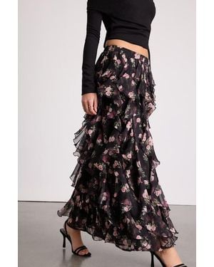 Lulus Carion Floral Ruffled Maxi Skirt - Black
