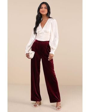 Lulus Posh Idea Plum Velvet High-Rise Straight Leg Trouser Pants - Natural