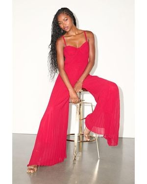 Lulus Exemplary Poise Pleated Wide-Leg Jumpsuit - Red