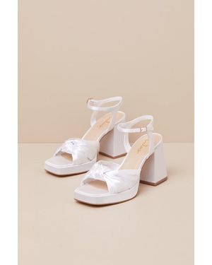 Lulus Remie Satin Knotted Platform High Heel Sandals - Natural