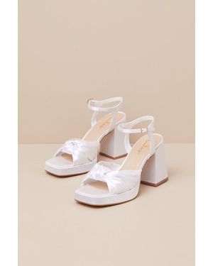 Lulus Remie Satin Knotted Platform High Heel Sandals - Natural