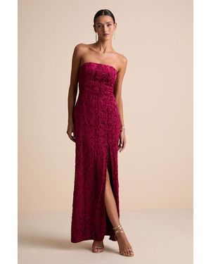 Lulus Chic Grace Velvet Floral Applique Strapless Maxi Dress - Red