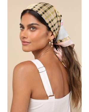 Lulus Marleena Multi Plaid Satin Scarf - Brown