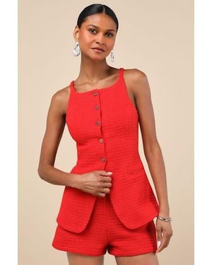 Lulus Mariette Knit Button-Front Vest Top - Red