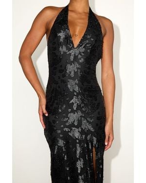 Lulus Rosaria Burnout Lurex Backless Halter Midi Dress - Black
