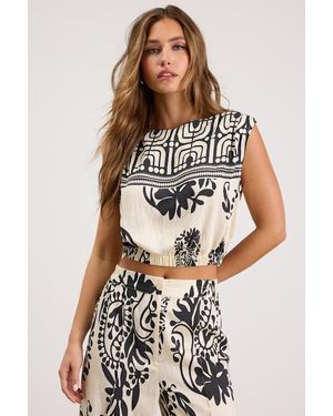 Lulus Gaia Ivory And Boho Print Top - White