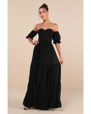 Lulus Exceptionally Gorgeous Chiffon Off-The-Shoulder Maxi Dress - Black