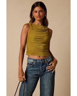 Lulus Camari Mesh Ruched Tank Top - Blue