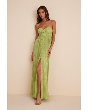 Lulus Oswin Lime Satin Plisse Strapless Maxi Dress - Green