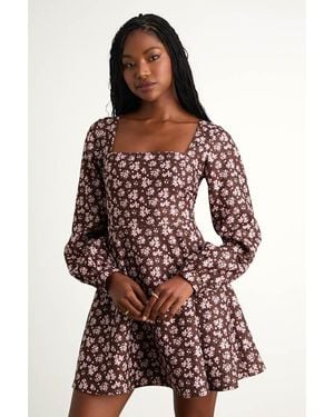 Lulus Daily Affection Floral Corduroy Mini Dress With Pockets - Red