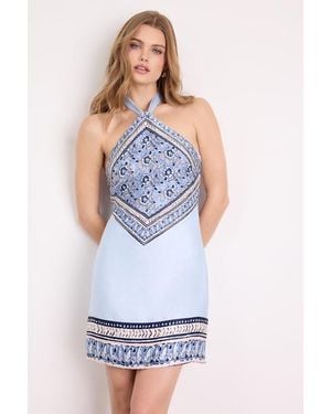 Lulus Ayson Scarf Print Halter Mini Dress - White