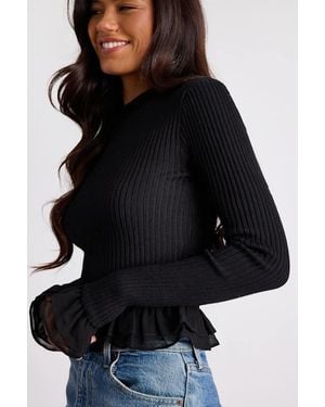 Lulus Avila Ribbed Knit Ruffled Sweater Top - Black