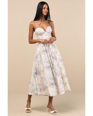 Lulus Ebba Floral Eyelet Embroidered Strapless Midi Dress - Natural