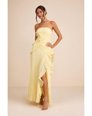 Lulus Brylee Pleated Ruffled Maxi Dress - Natural