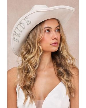 Lulus Last Rodeo Bride Patch Rhinestone Pearl Cowboy Hat - Natural