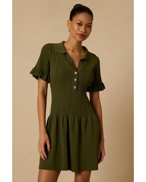 Lulus Yavina Collared Skater Sweater Mini Dress - Green