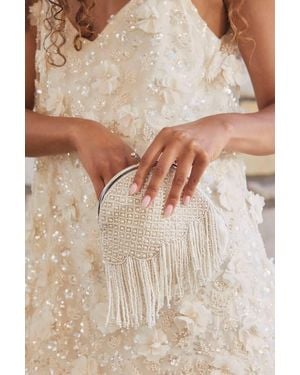 Lulus Marceline Beaded Pearl Fringe Clutch - Natural