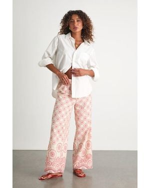 Lulus Brielle Boho Print Eyelet Embroidered Drawstring Pants - Natural