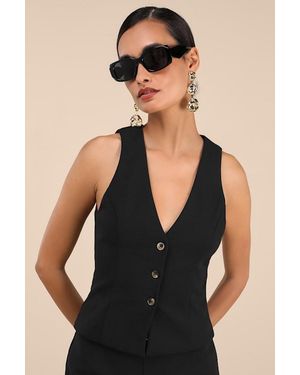 Lulus Gracinda Button-Front Vest Top - Black