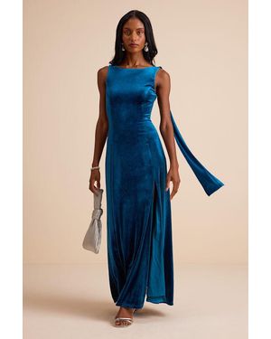 Lulus Liora Dark Velvet Boat Neck Sash Maxi Dress - Blue