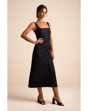 Lulus Sandrina Textured Sequin Square Neck Midi Dress - Black
