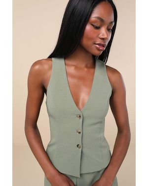 Lulus Gracinda Sage Button-Front Vest Top - Green