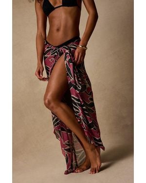 Lulus Levette Leaf Print Sarong Swim Cover-Up - Brown