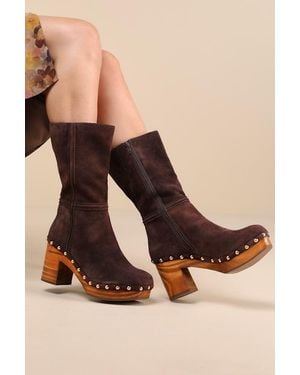 Matisse Village Chocolate Suede Leather Platform Mid-Calf Boots - Brown