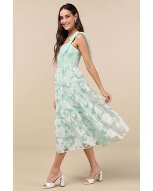 Lulus Proof Of Perfection Floral Tiered Tie-Strap Midi Dres - Green