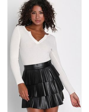 Lulus Bold Charm Vegan Leather Pleated Tiered Mini Skirt - White