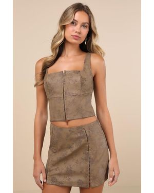 Lulus Coveted Floral Vegan Leather Mini Skirt - Brown